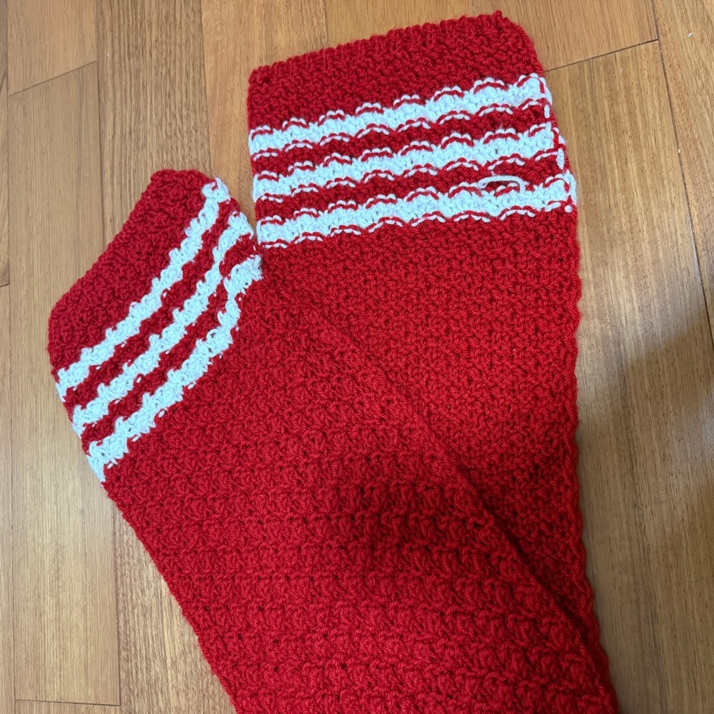 Handmade Red and White Knit Scarf